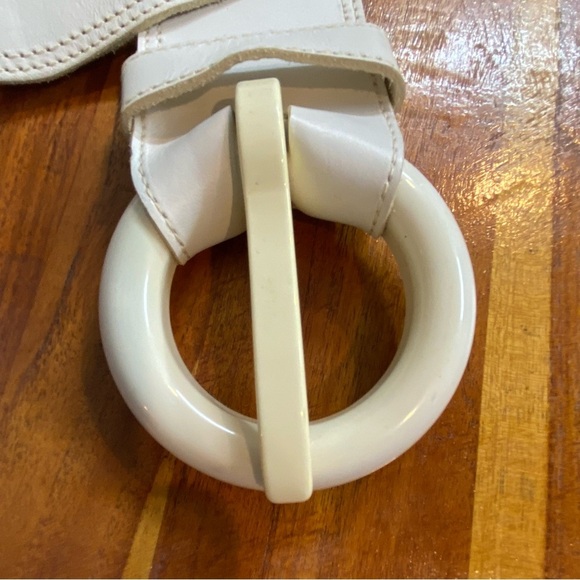 MINORONZONI Italian White Wide Leather Belt size Large Oversized Buckle Vintage - Picture 10 of 10